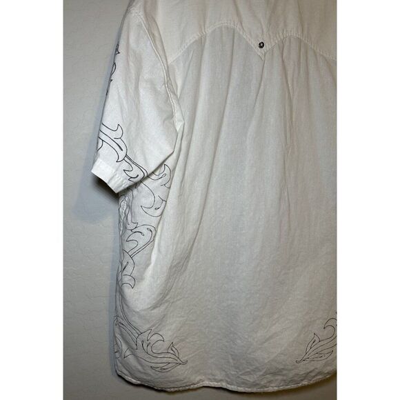 COOGI Button Up Shirt Mens 3XL Blue Embroidered Luxe Ivory Linen Y2K Hawaiian - Picture 6 of 12